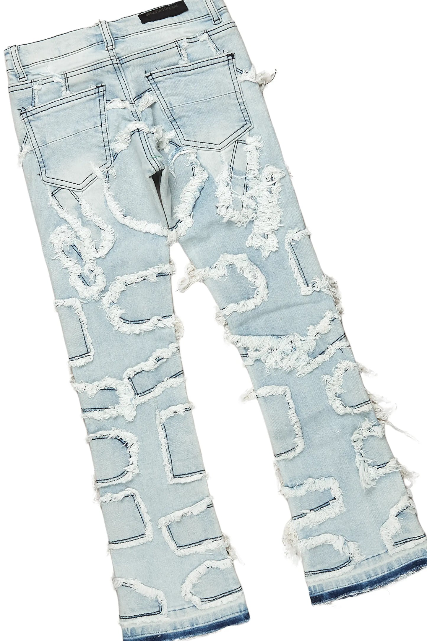 Boys Davi Grey/Blue Hoodie/Stacked Flare Jean Set
