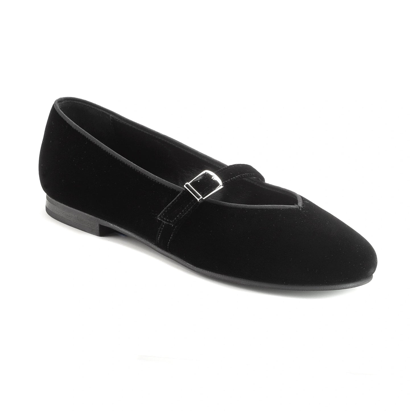 1598 - Black Velvet Teens Dressy Strap Shoe