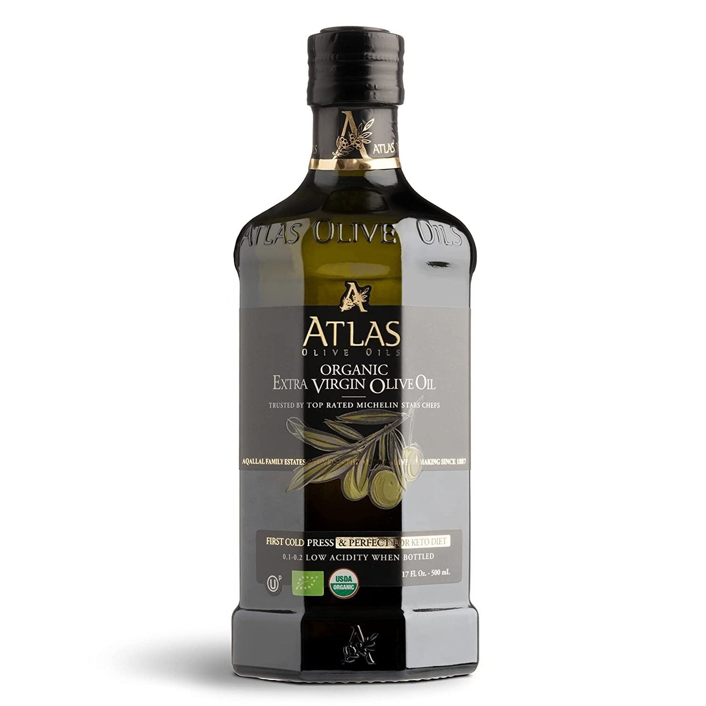 Atlas Olive Oils Usa Inc ATLAS Organic extra Virgin Olive Oil Glass bottle 500ML - 17 OZ 6 Pack