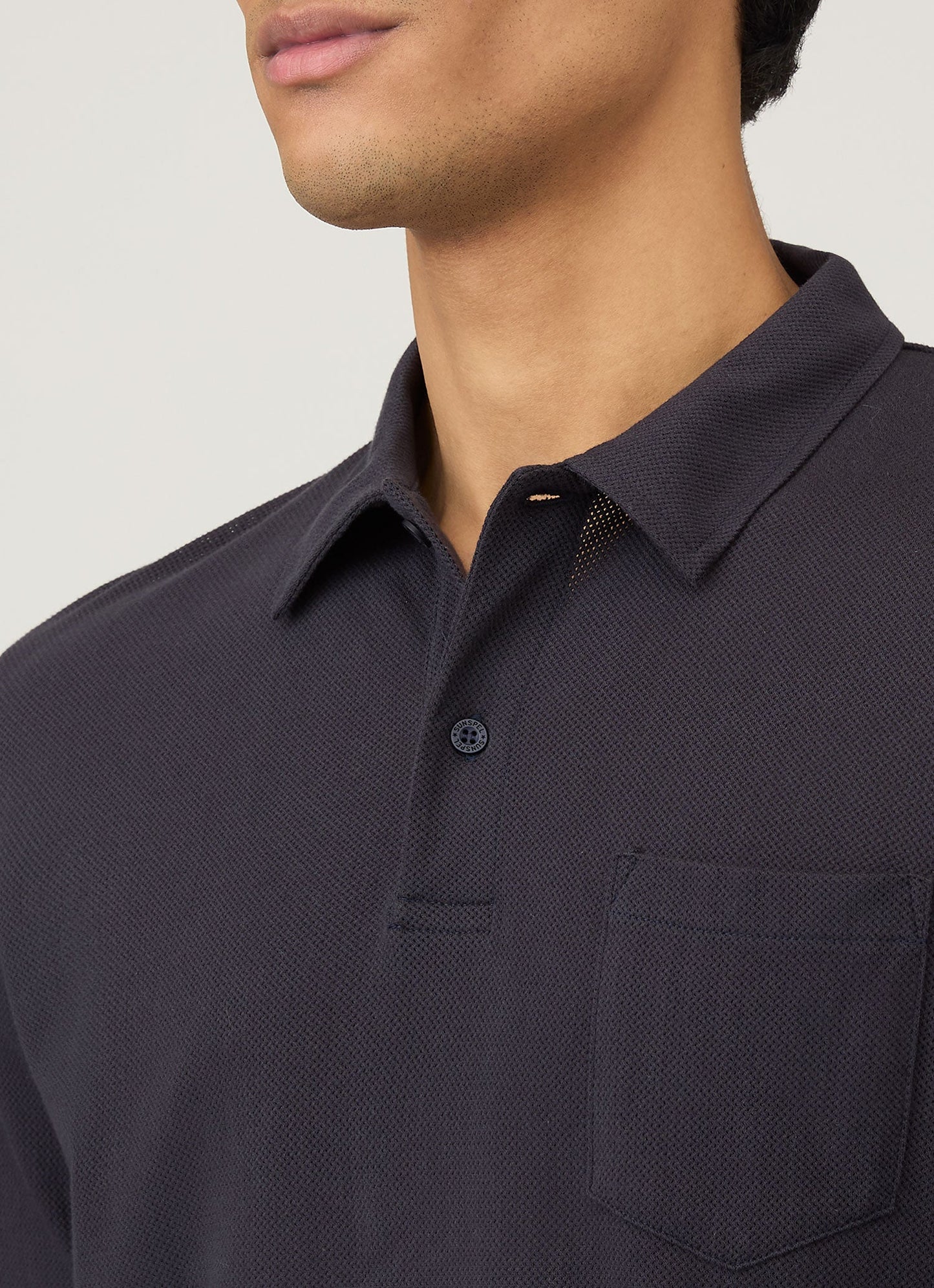 Mens Cotton Riviera Long Sleeve Polo Shirt In Navy