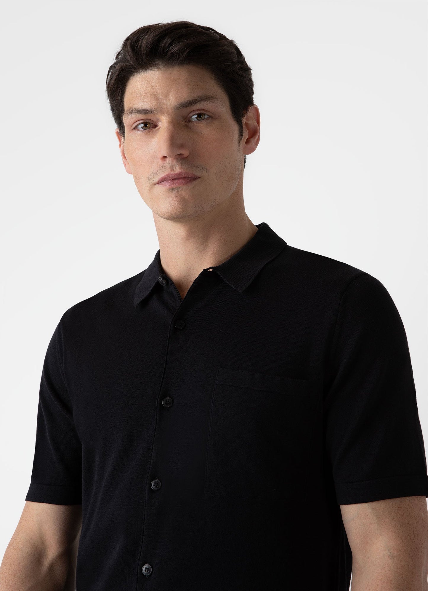 Mens Sea Island Cotton Knit Short Sleeve Shirt In Black