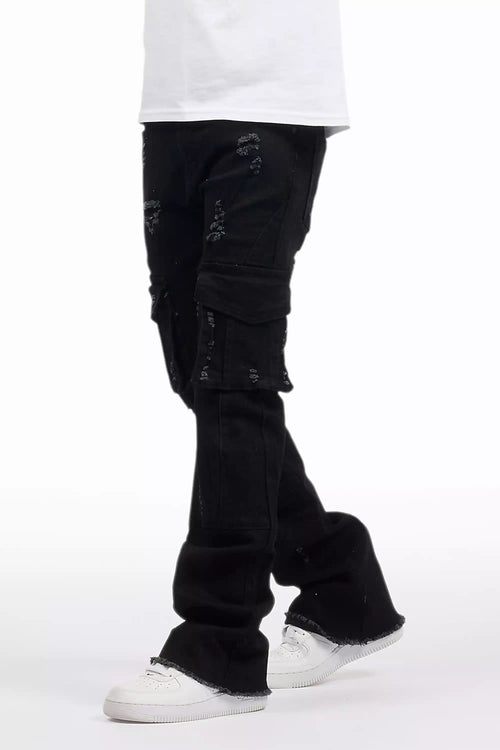 Boys Adalee Black Stacked Flare Jean