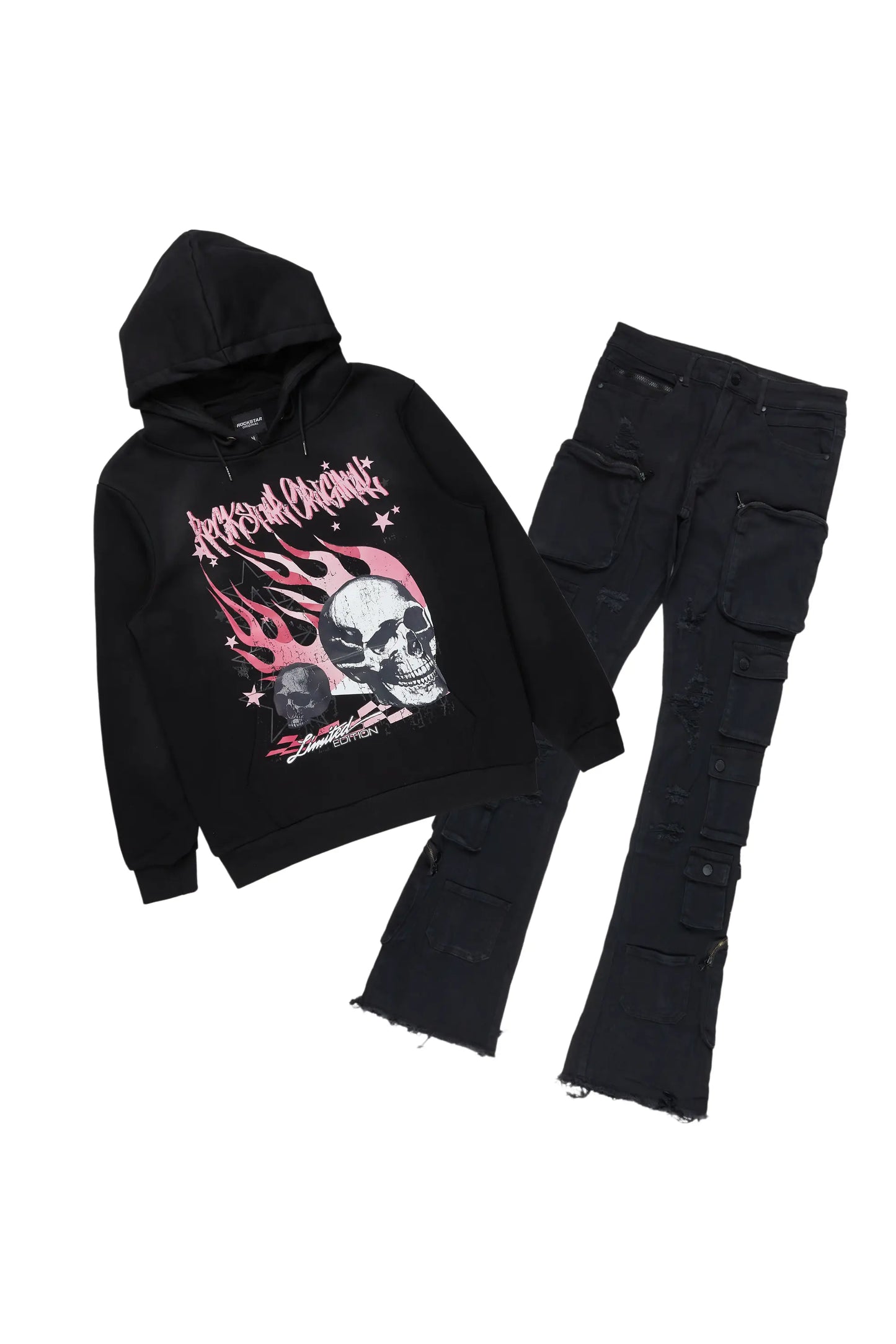 Anneso Black Hoodie/Stacked Cargo Jean Bundle