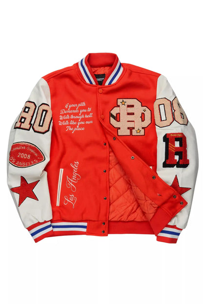 Adrienne Orange Oversized Varsity Jacket