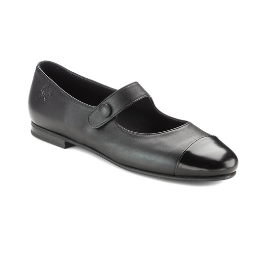 1596 - Black Leather Teens Dressy Strap Shoe
