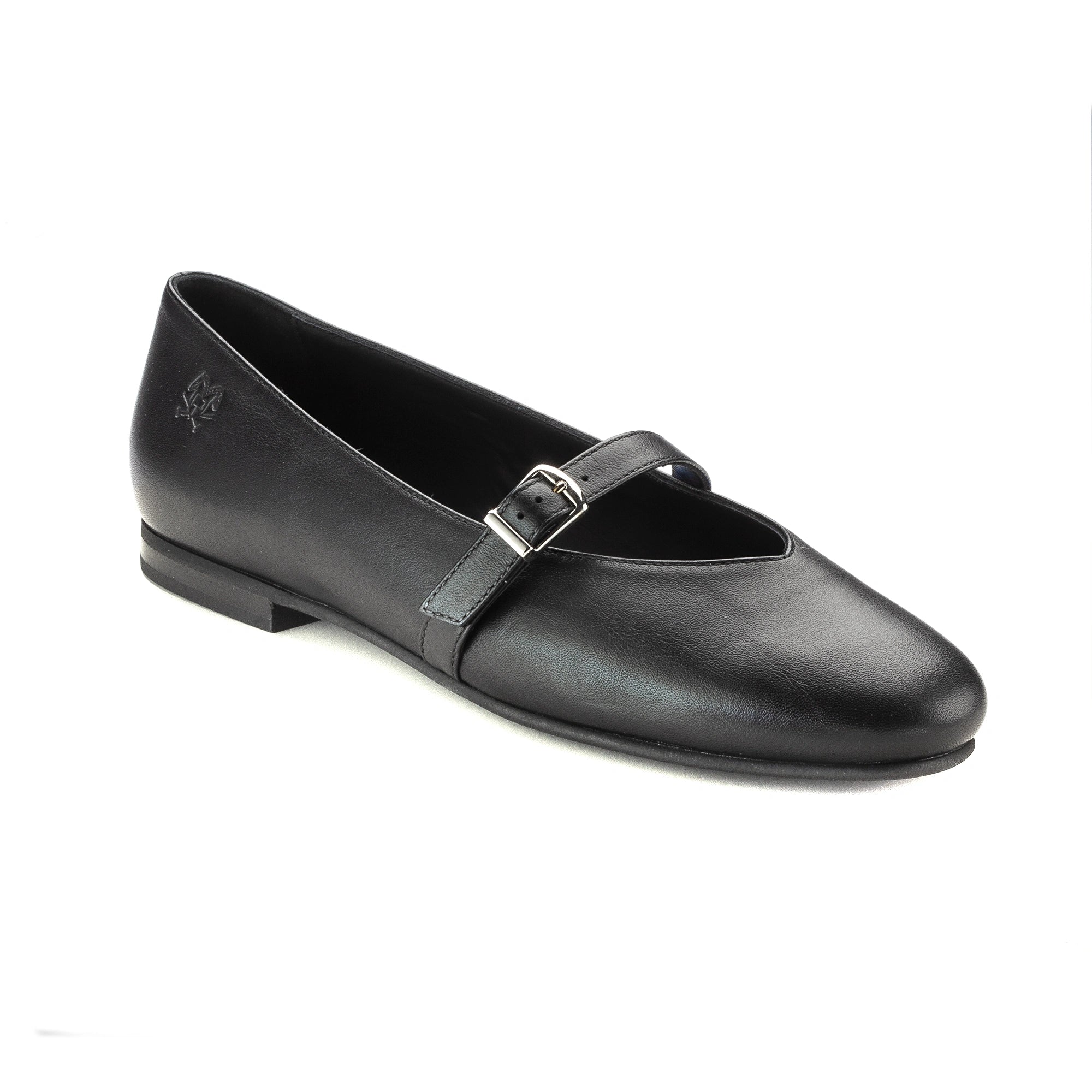1598 - Black Leather Teens Dressy Strap Shoe