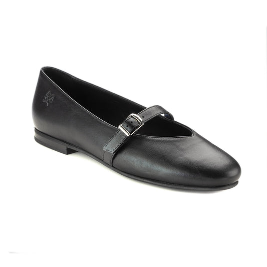 1598 - Black Leather Teens Dressy Strap Shoe