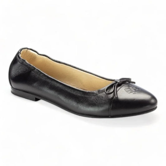 1623 - Black Leather Teens Bow Shoe