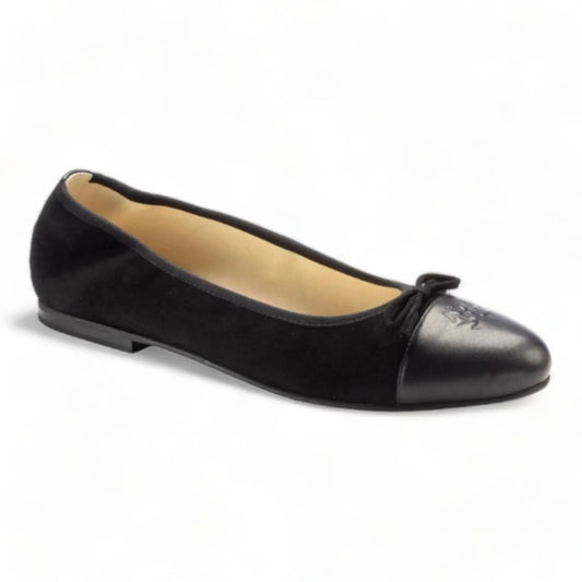 1623 - Black Suede Leather Tip Teens Bow Shoe