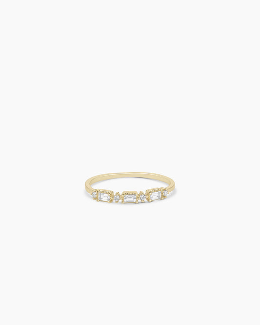 14K Baguette White Topaz and Diamond Ring