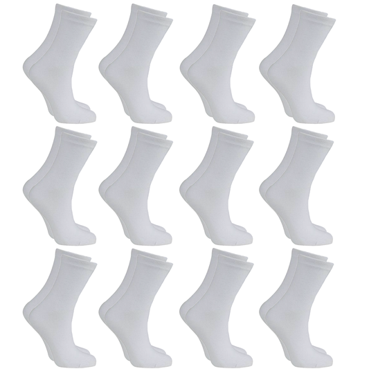 12x Pairs White SCHOOL SOCKS Bulk Pack - Plain Cotton for Girls/Boys School Uniform