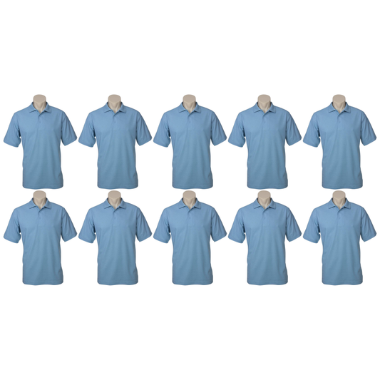 10X Mens Plain Short Sleeve Polo Shirt Bulk Pack Sky Blue Pique Knit Casual T Shirt