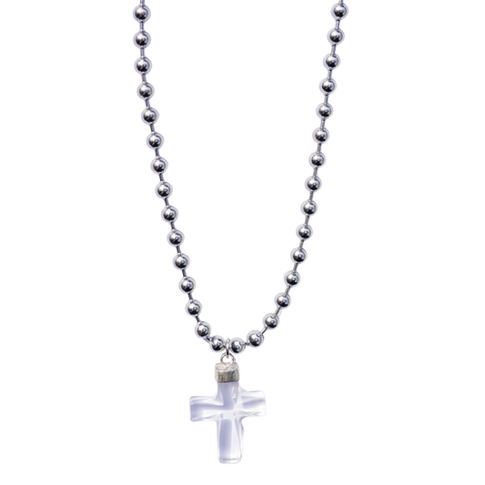 Clear Quartz Cross Ball Chain Necklace