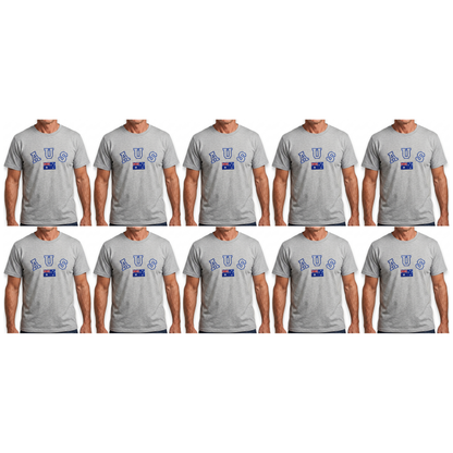 10X Adult Australian Aus Flag Souvenir T Shirt Bulk Pack Grey Cotton Blend Tee Top