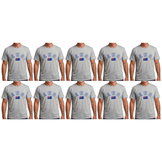 10X Adult Australian Aus Flag Souvenir T Shirt Bulk Pack Grey Cotton Blend Tee Top