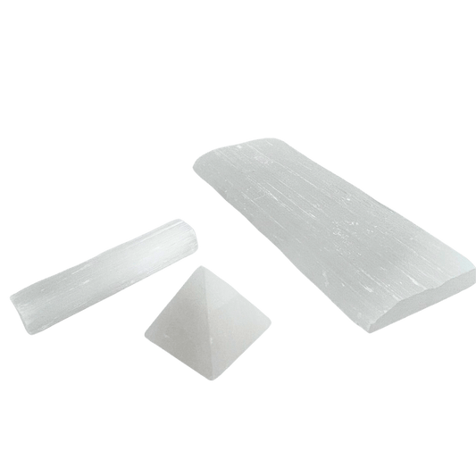 LRG Selenite Plate + Selenite Crystal + MED Selenite Pyramid #294