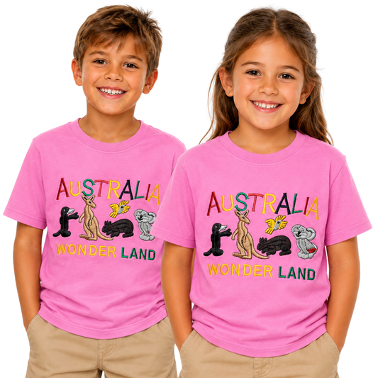 10X Kids Australian Animals T Shirt Bulk Pack Pink 100 Cotton Childrens Souvenir Gift Top