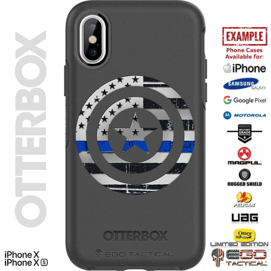 Thin Blue, Thin Red, Thin Green or Thin Yellow Line Flags on Capt America's Shield Custom Printed Case Design for Apple, Samsung, Google & Motorola Phone Models