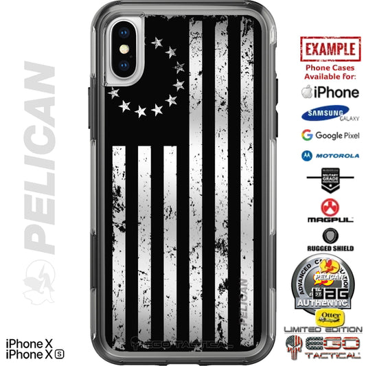 US American Flag, 13 stars, Betsy Ross Subdued Tattered Flag Custom Printed Case Design for Apple, Samsung, Google & Motorola Phone Models