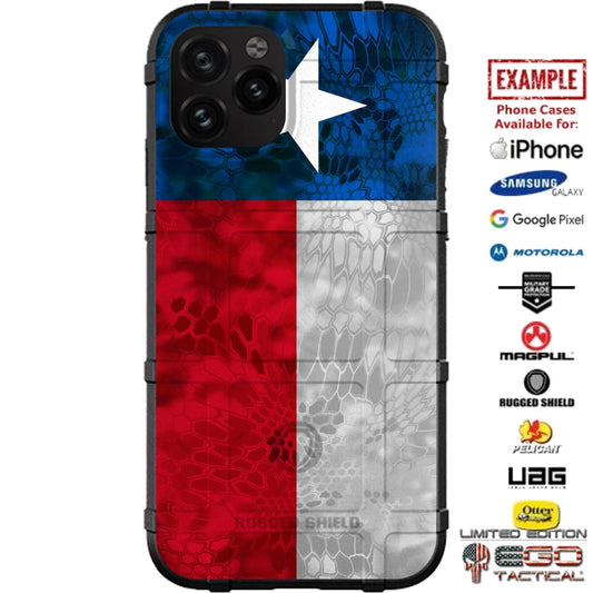 Texas State Flag on Kryptek Camo Custom Printed Case Design for Apple, Samsung, Google & Motorola Phone Models