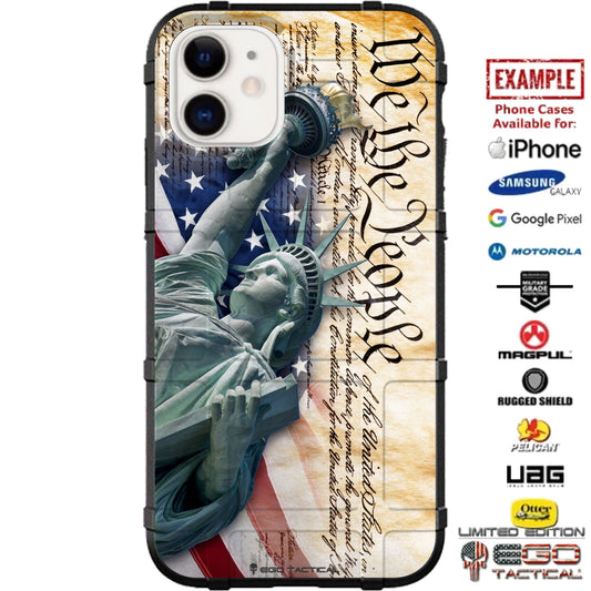 We the People, Constitution, Statue of Liberty Flag Custom Printed Case Design for Apple, Samsung, Google & Motorola Phone Models