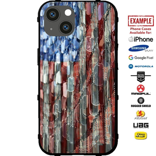 US American Flag Reversed under Dog Tags Custom Printed Case Design for Apple, Samsung, Google & Motorola Phone Models