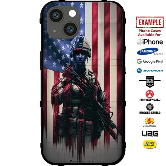 US American Flag Reversed under Deployed Soldier Custom Printed Case Design for Apple, Samsung, Google & Motorola Phone Models