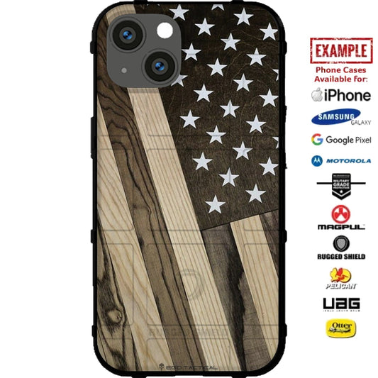 Subdued Wooden US American Flag Custom Printed Case Design for Apple, Samsung, Google & Motorola Phone Models