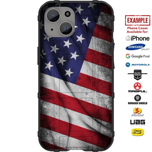 US American Flag Tilted Custom Printed Case Design for Apple, Samsung, Google & Motorola Phone Models