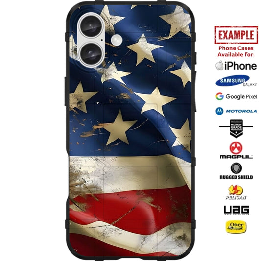 Weathered US American Flag Vertical Custom Printed Case Design for Apple, Samsung, Google & Motorola Phone Models
