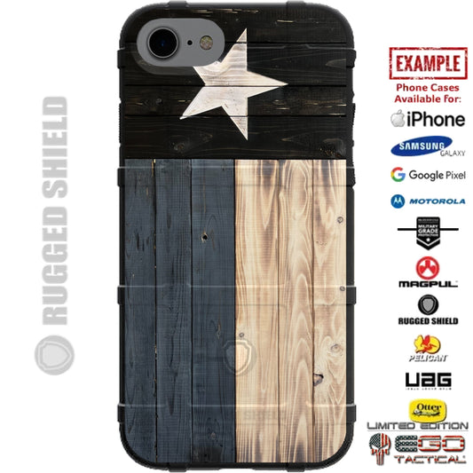 Subdued Texas State Flag on Pine Woodgrain Planks Custom Printed Case Design for Apple, Samsung, Google & Motorola Phone Models