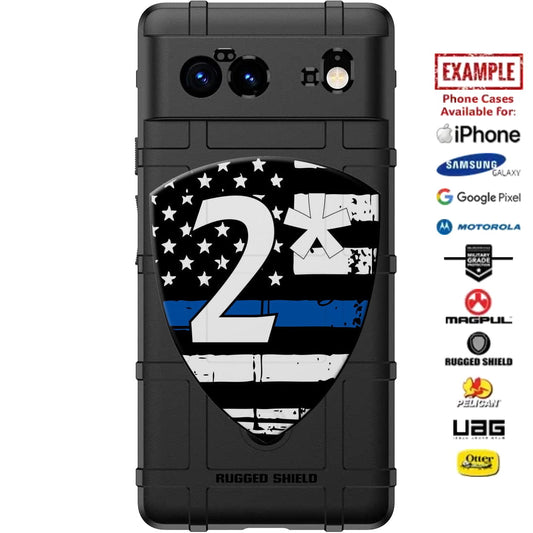 Thin Blue Line Tattered Flag 2 Asterisk K9 Shield Custom Printed Case Design for Apple, Samsung, Google & Motorola Phone Models