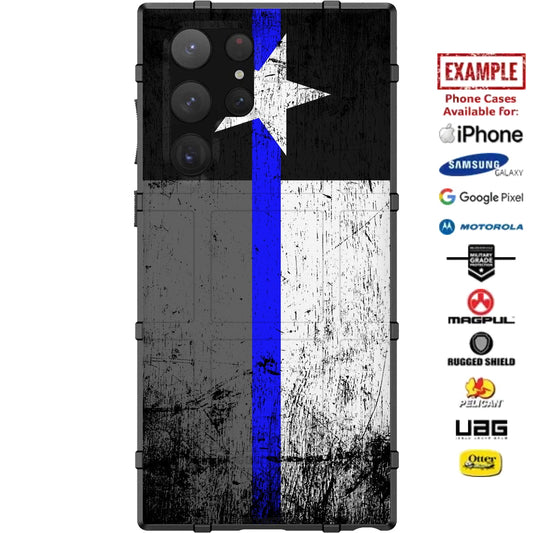 Subdued Texas Flag Thin Blue Line, Police Custom Printed Case Design for Apple, Samsung, Google & Motorola Phone Models