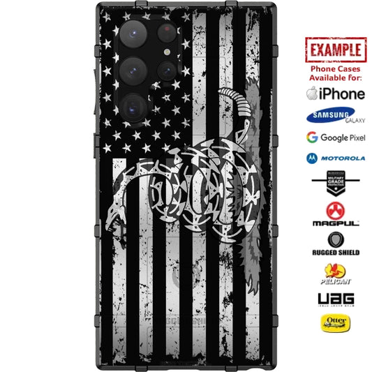 Subdued Reversed Gadsden Flag Snake Custom Printed Case Design for Apple, Samsung, Google & Motorola Phone Models