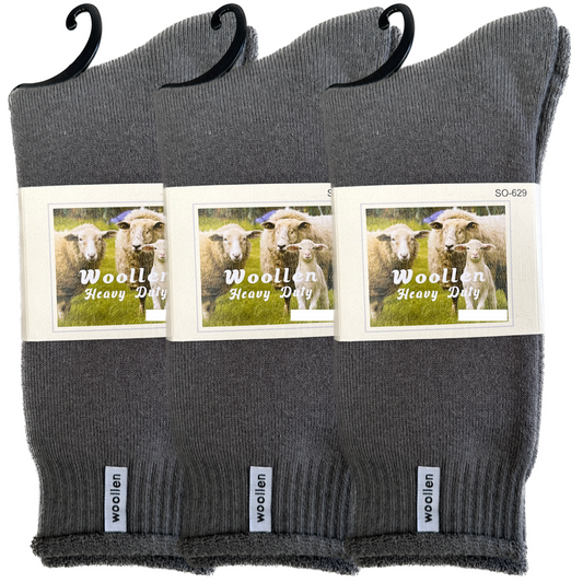 3 Pairs Premium Mens Wool Heavy Duty Thick Work Socks Cushion Woolen Grey