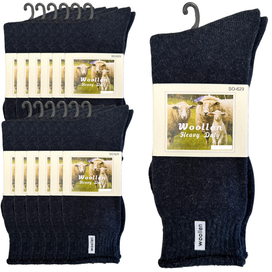 24 Pairs Premium Mens Wool Heavy Duty Thick Work Socks Cushion Woolen Navy