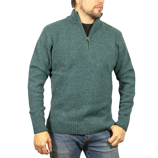 100 Shetland Ragg Wool Half Zip Up Knit Jumper Pullover Mens Sweater Knitted Sherwood