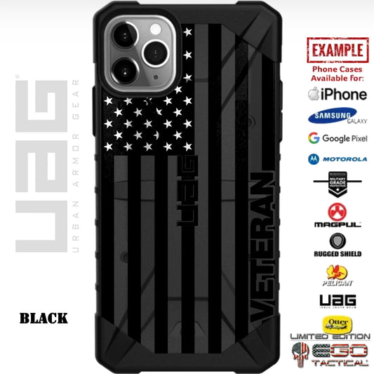 Subdued Reversed Black Printed US American Flag Veterans Day 2019 Custom Printed Case Design for Apple, Samsung, Google & Motorola Phone Models