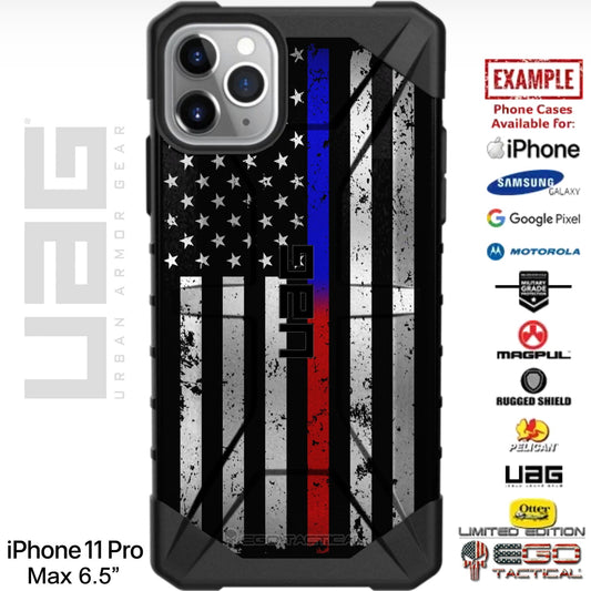 Subdued US 50-Star or 13-Star American Flag Thin Blue Line / Thin Red Line Custom Printed Case Design for Apple, Samsung, Google & Motorola Phone Models