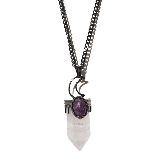 Clear Quartz + Amethyst Moon Necklace