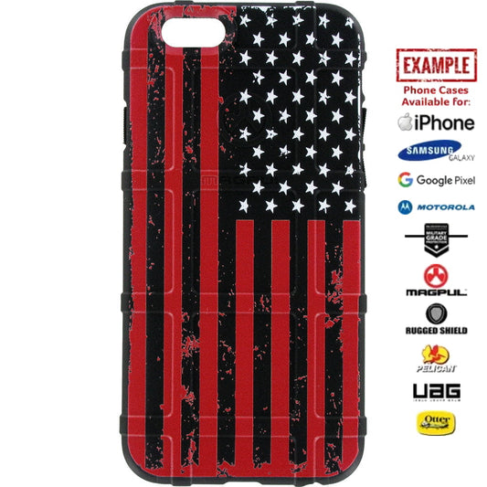 US American Flag Red Print on Black Custom Printed Case Design for Apple, Samsung, Google & Motorola Phone Models