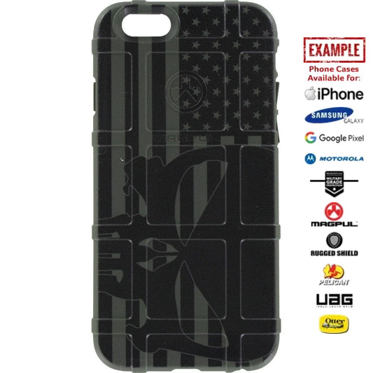 US American Flag Subdued Black Print Sideways Punisher Custom Printed Case Design for Apple, Samsung, Google & Motorola Phone Models