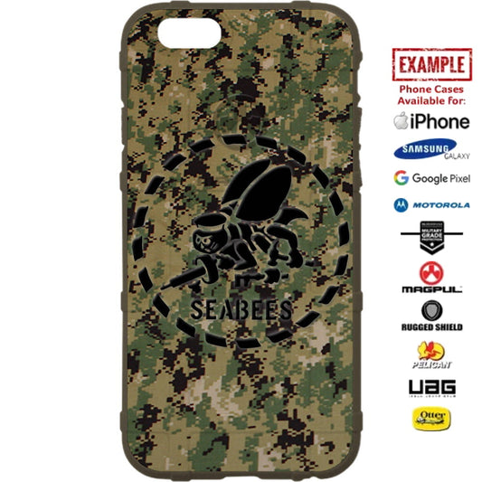UCP/NWU Type 3 Digital Camo Seabees Logo Custom Printed Case Design for Apple, Samsung, Google & Motorola Phone Models