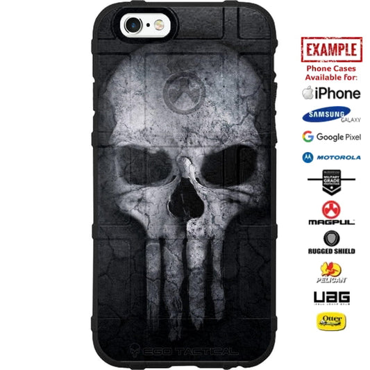 White Ghost Skull on Black Long Tooth USA Overlay Custom Printed Case Design for Apple, Samsung, Google & Motorola Phone Models