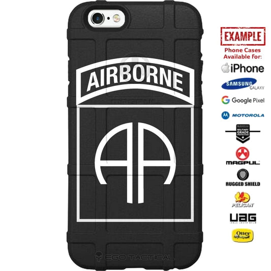 US Army 82nd Airborne Division Patch Black/White Subdued Thin Outline Custom Printed Case Design for Apple, Samsung, Google & Motorola Phone Models