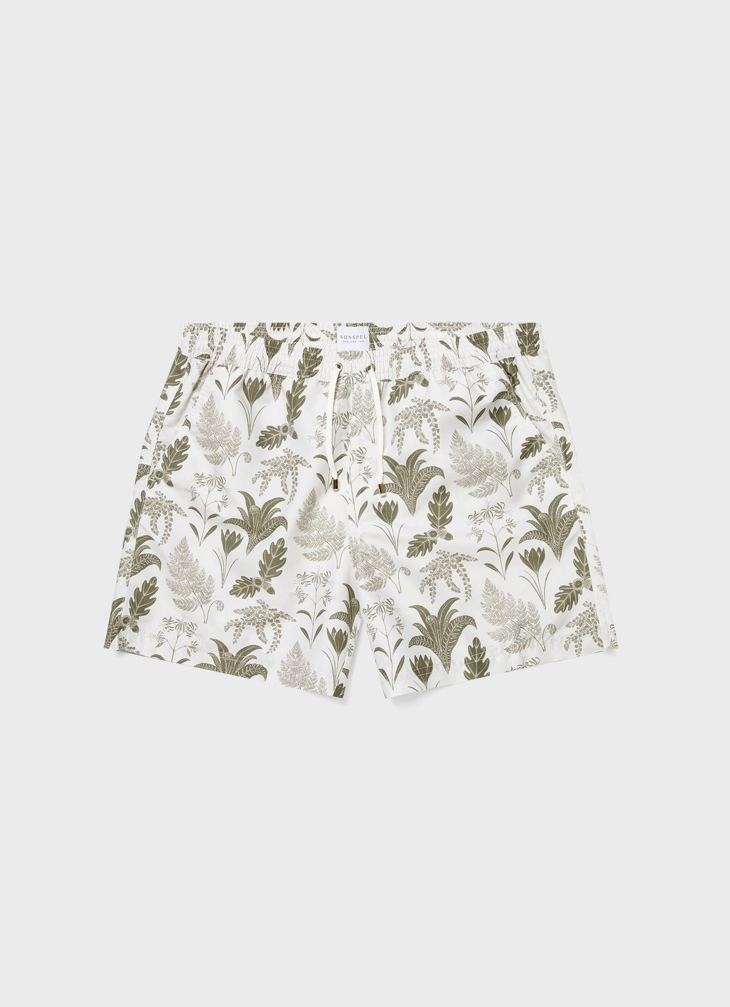 Mens Leaf Print Swim Short In Ecru Ksmshr3705P Whhg
