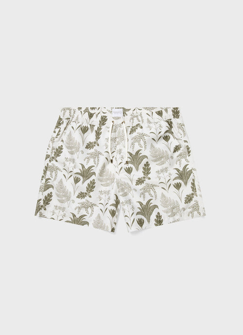 Mens Leaf Print Swim Short In Ecru Ksmshr3705P Whhg