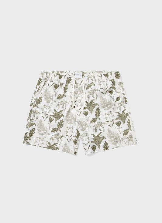 Mens Leaf Print Swim Short In Ecru Ksmshr3705P Whhg