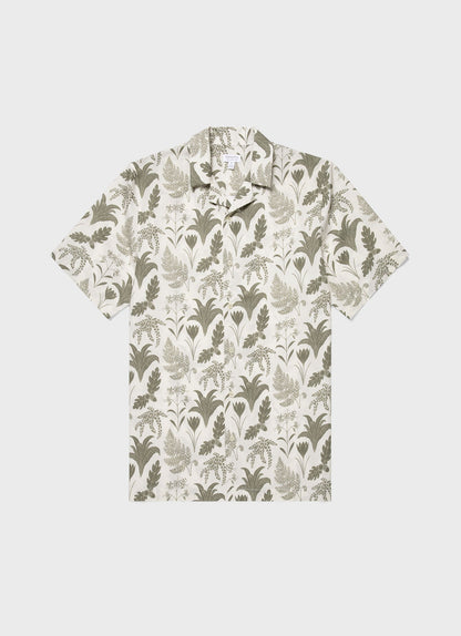 Mens Leaf Print Camp Collar Shirt In Ecru Ksmsht2009P Whhg