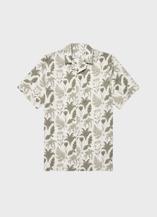 Mens Leaf Print Camp Collar Shirt In Ecru Ksmsht2009P Whhg